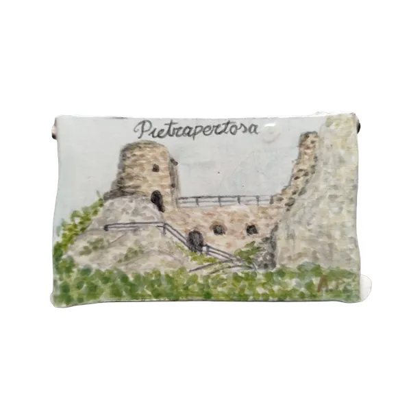 Magnete a forma di pergamena raffigurante uno scorcio del Castello di Pietrapertosa