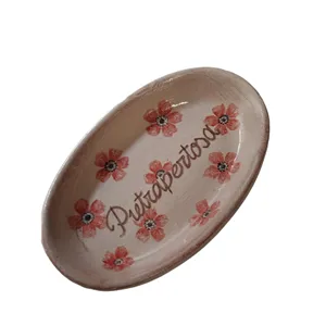 Porta-saponetta ovale con fiori rosa
