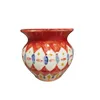 Vasetto porta fiori decorato moderno in colore rosso e particolari blu e gialli - foto 1
