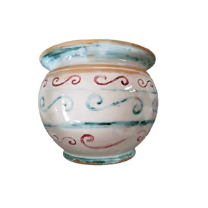 Vaso ornamentale con decori classici azzurro e rosso