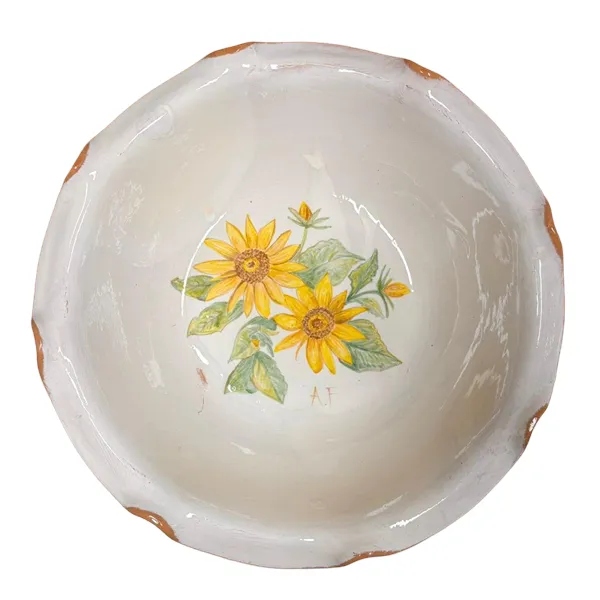 Piatto smerlato con decorazione di girasoli