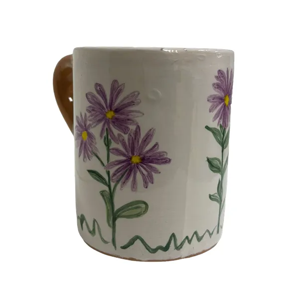 Tazza in ceramica con astri viola e bordo a zig-zag verde